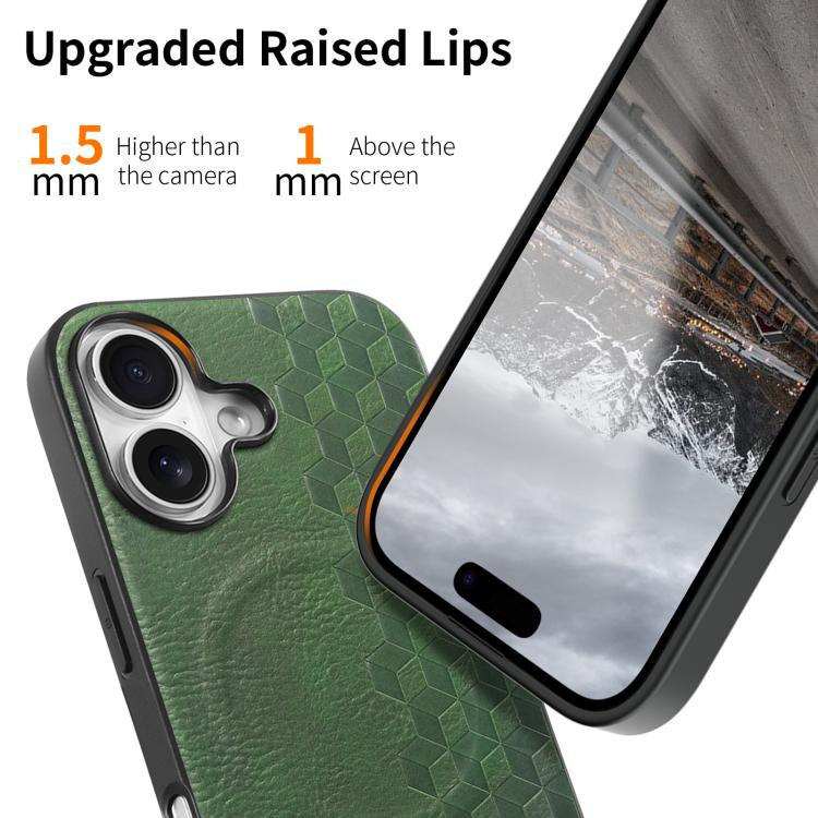 For iPhone 16 3D Grid Texture PU Magnetic Shockproof Phone Case