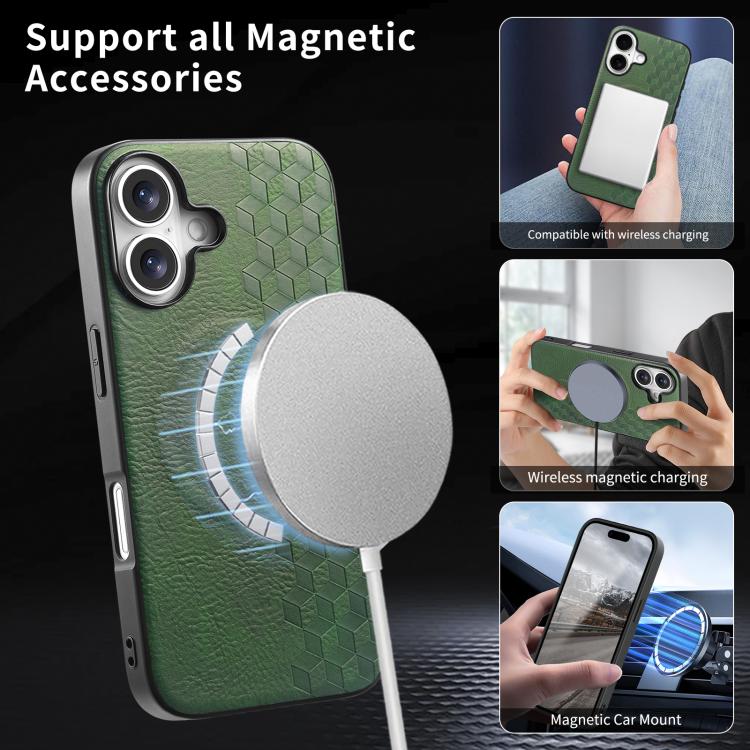 For iPhone 16 3D Grid Texture PU Magnetic Shockproof Phone Case