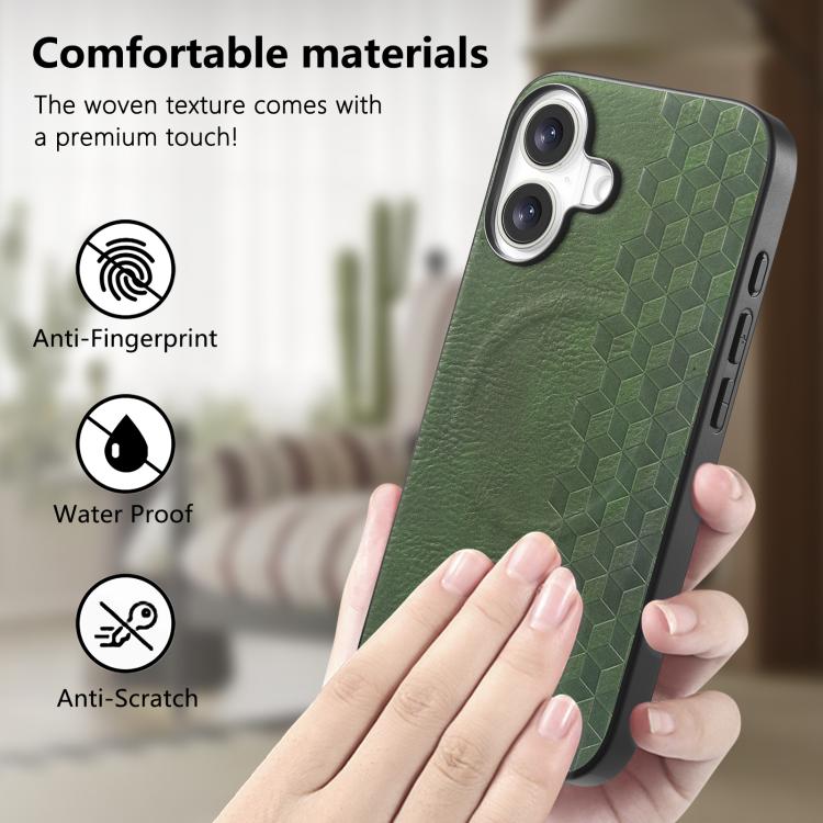 For iPhone 16 3D Grid Texture PU Magnetic Shockproof Phone Case