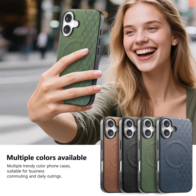For iPhone 16 3D Grid Texture PU Magnetic Shockproof Phone Case