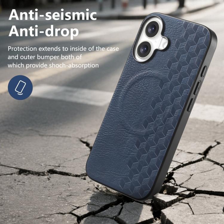For iPhone 16 3D Grid Texture PU Magnetic Shockproof Phone Case