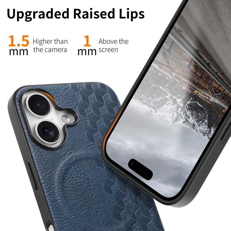 For iPhone 16 3D Grid Texture PU Magnetic Shockproof Phone Case