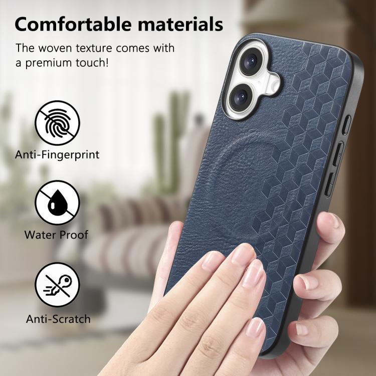 For iPhone 16 3D Grid Texture PU Magnetic Shockproof Phone Case