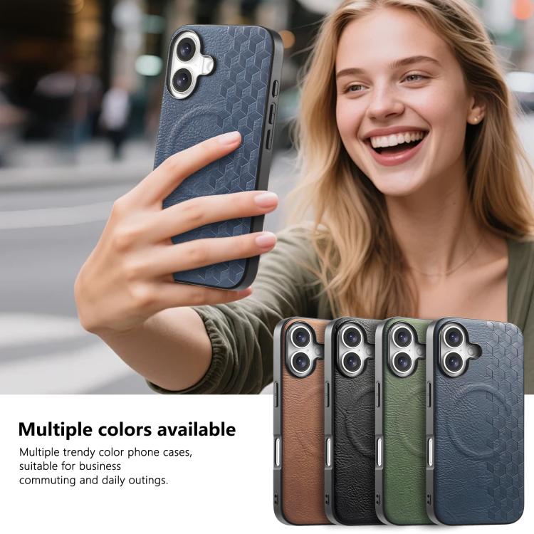 For iPhone 16 3D Grid Texture PU Magnetic Shockproof Phone Case