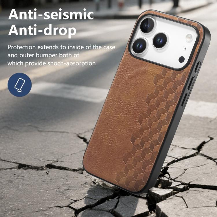 For iPhone 17 Pro 3D Grid Texture PU Magnetic Shockproof Phone Case