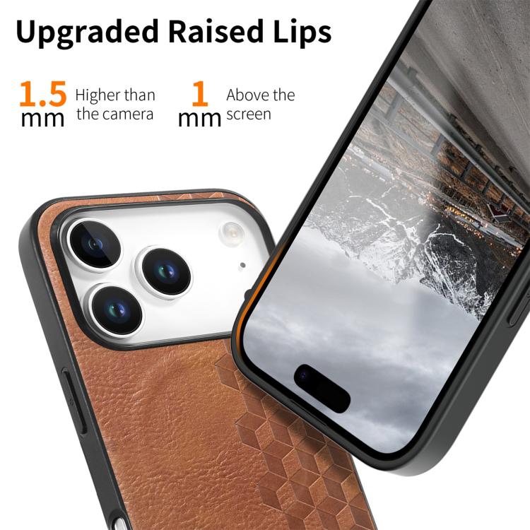 For iPhone 17 Pro 3D Grid Texture PU Magnetic Shockproof Phone Case