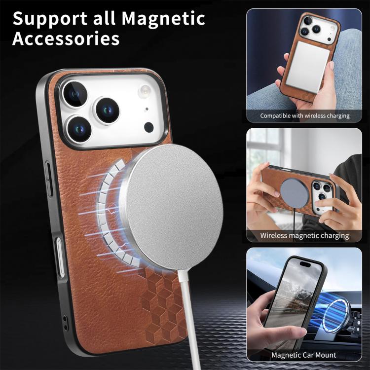 For iPhone 17 Pro 3D Grid Texture PU Magnetic Shockproof Phone Case