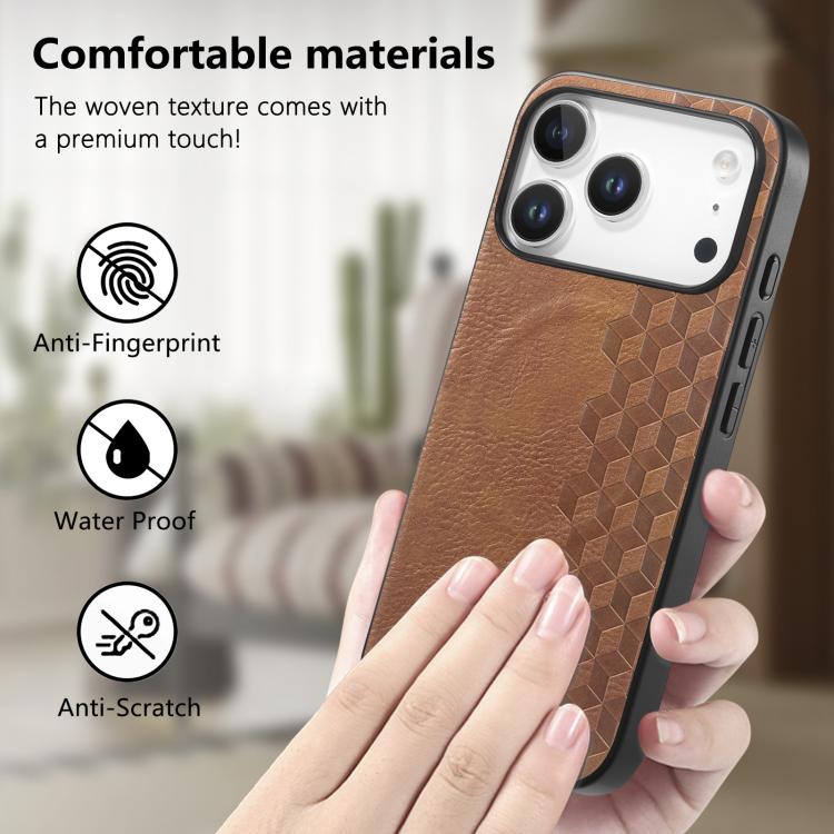 For iPhone 17 Pro 3D Grid Texture PU Magnetic Shockproof Phone Case