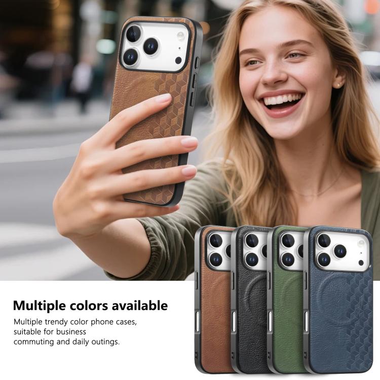 For iPhone 17 Pro 3D Grid Texture PU Magnetic Shockproof Phone Case