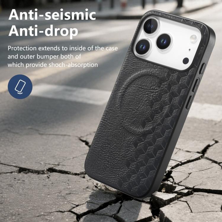 For iPhone 17 Pro 3D Grid Texture PU Magnetic Shockproof Phone Case
