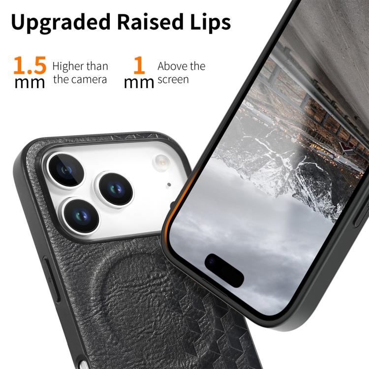 For iPhone 17 Pro 3D Grid Texture PU Magnetic Shockproof Phone Case