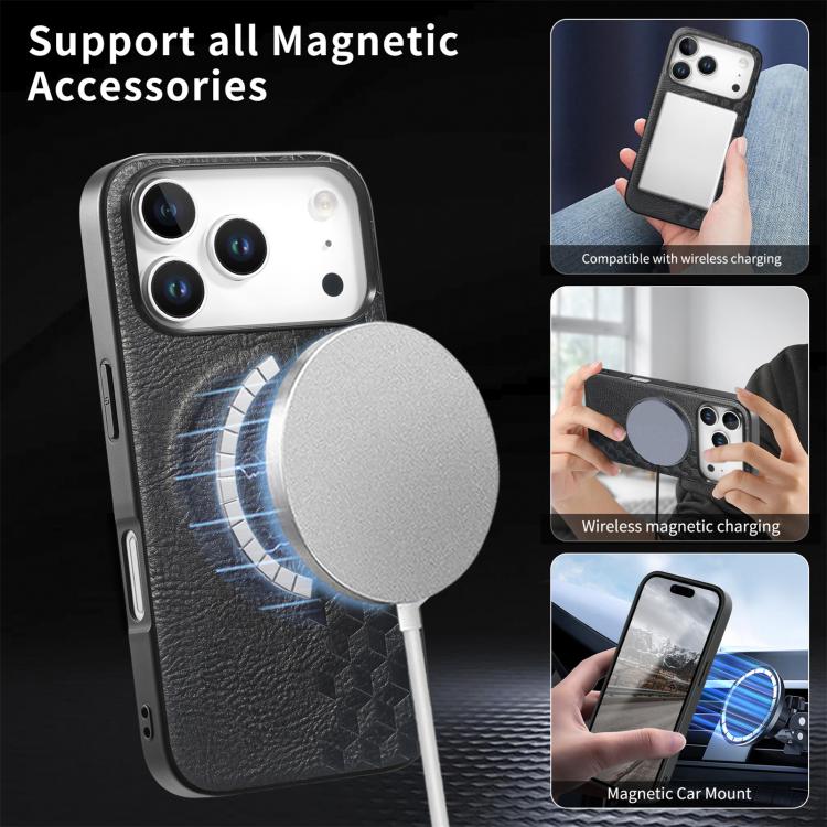 For iPhone 17 Pro 3D Grid Texture PU Magnetic Shockproof Phone Case