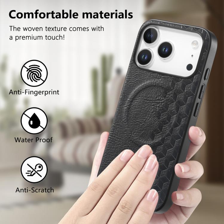 For iPhone 17 Pro 3D Grid Texture PU Magnetic Shockproof Phone Case