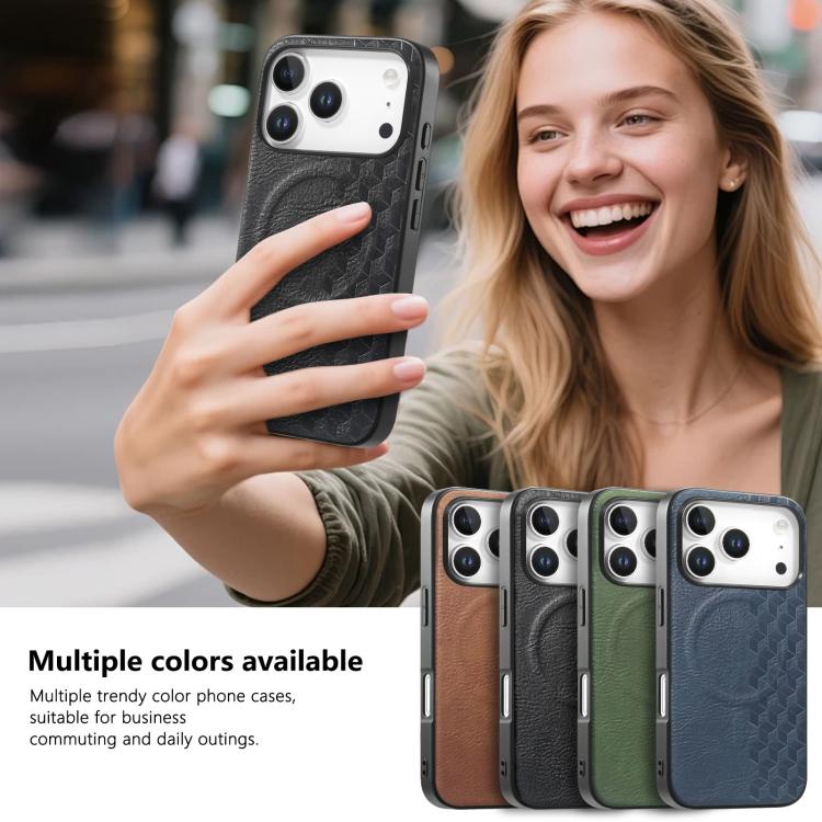 For iPhone 17 Pro 3D Grid Texture PU Magnetic Shockproof Phone Case