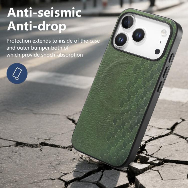 For iPhone 17 Pro 3D Grid Texture PU Magnetic Shockproof Phone Case