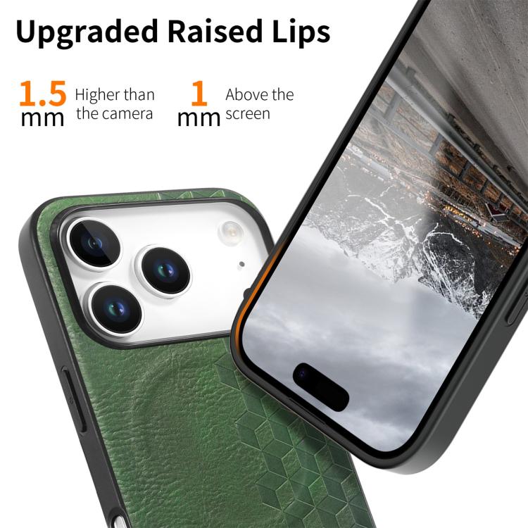 For iPhone 17 Pro 3D Grid Texture PU Magnetic Shockproof Phone Case