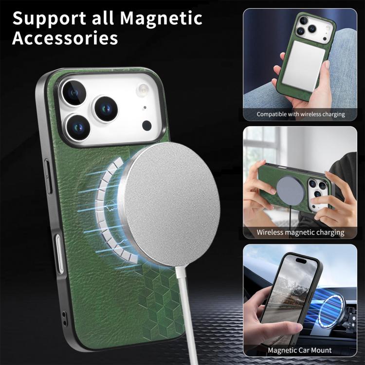 For iPhone 17 Pro 3D Grid Texture PU Magnetic Shockproof Phone Case