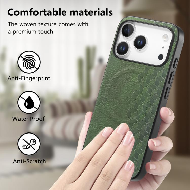 For iPhone 17 Pro 3D Grid Texture PU Magnetic Shockproof Phone Case