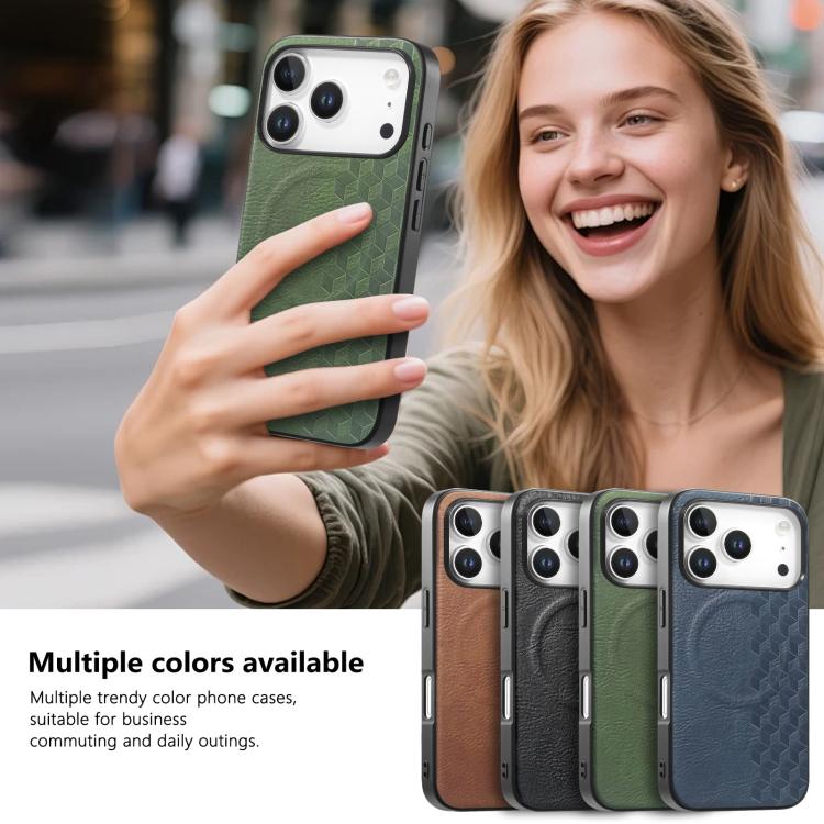 For iPhone 17 Pro 3D Grid Texture PU Magnetic Shockproof Phone Case