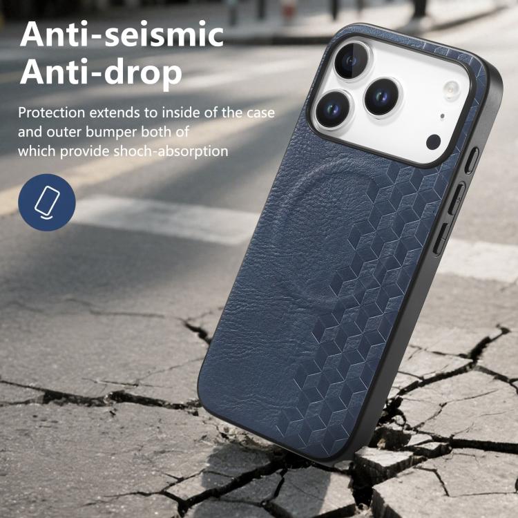 For iPhone 17 Pro 3D Grid Texture PU Magnetic Shockproof Phone Case