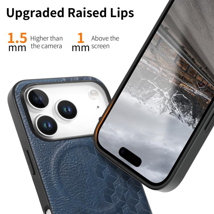 For iPhone 17 Pro 3D Grid Texture PU Magnetic Shockproof Phone Case