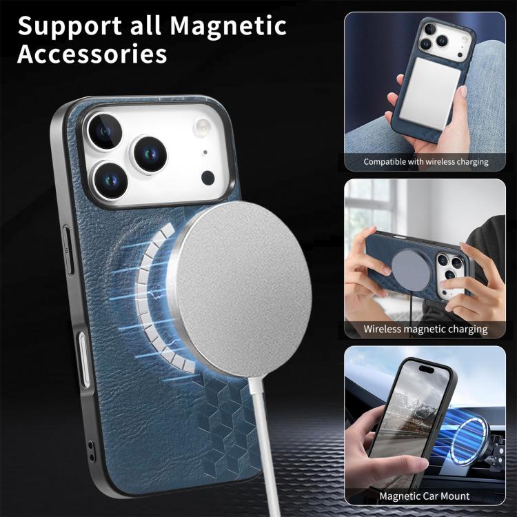 For iPhone 17 Pro 3D Grid Texture PU Magnetic Shockproof Phone Case