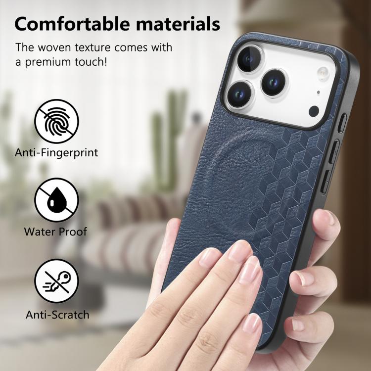For iPhone 17 Pro 3D Grid Texture PU Magnetic Shockproof Phone Case