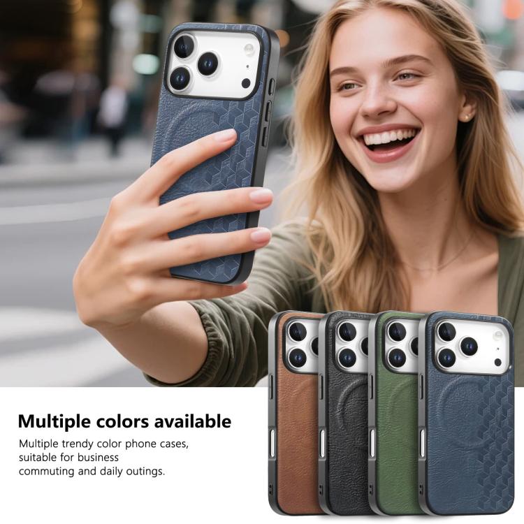 For iPhone 17 Pro 3D Grid Texture PU Magnetic Shockproof Phone Case
