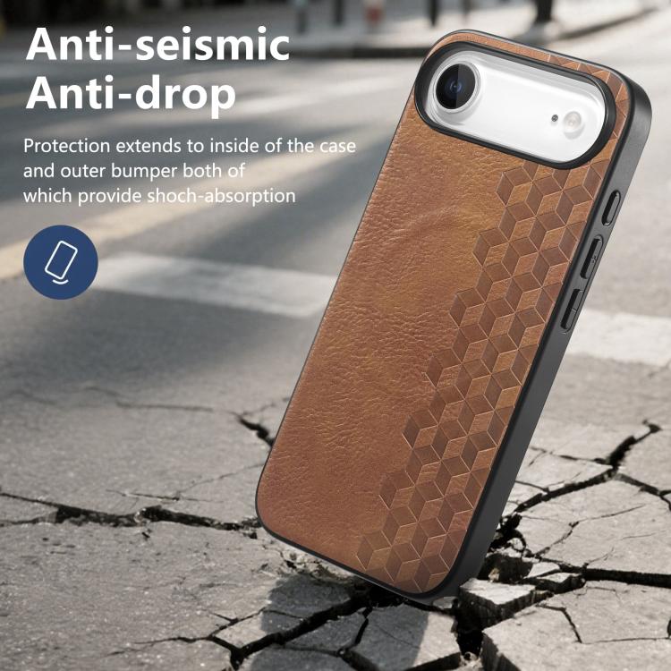 For iPhone Air 3D Grid Texture PU Magnetic Shockproof Phone Case