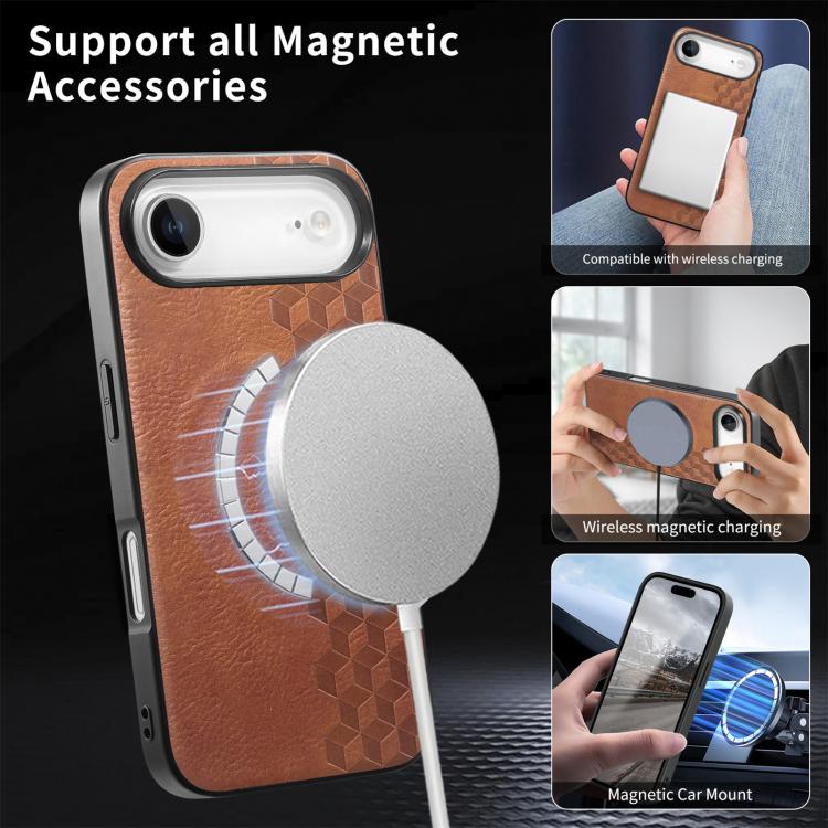 For iPhone Air 3D Grid Texture PU Magnetic Shockproof Phone Case