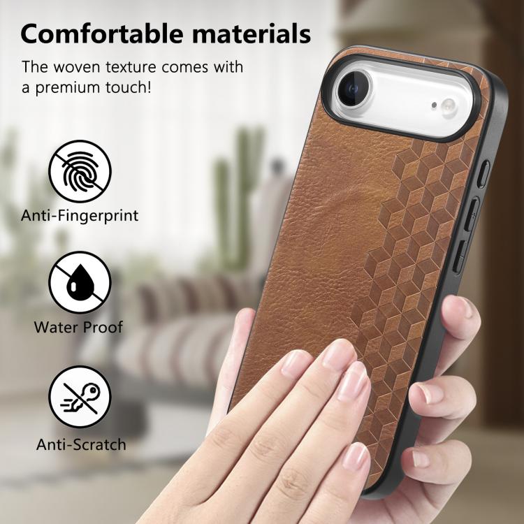 For iPhone Air 3D Grid Texture PU Magnetic Shockproof Phone Case