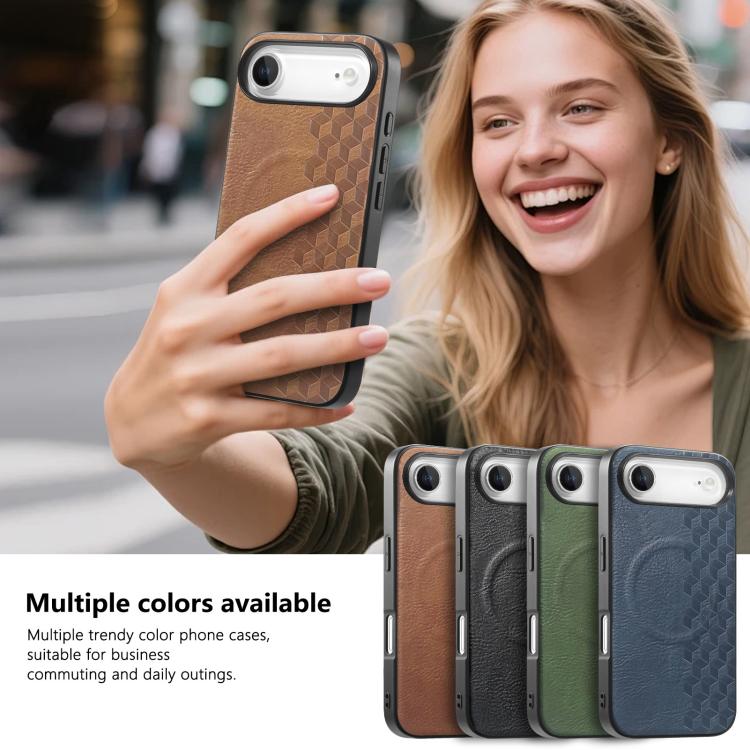 For iPhone Air 3D Grid Texture PU Magnetic Shockproof Phone Case