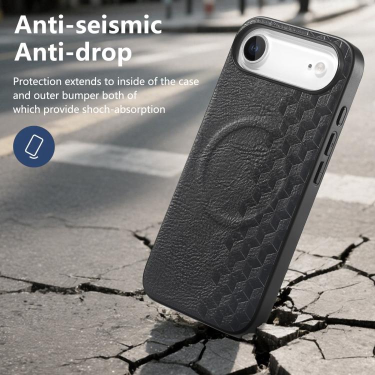 For iPhone Air 3D Grid Texture PU Magnetic Shockproof Phone Case