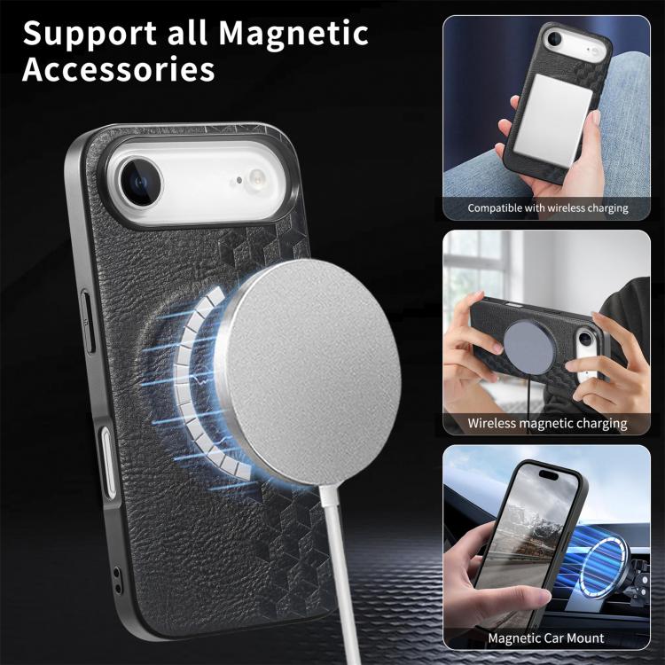 For iPhone Air 3D Grid Texture PU Magnetic Shockproof Phone Case