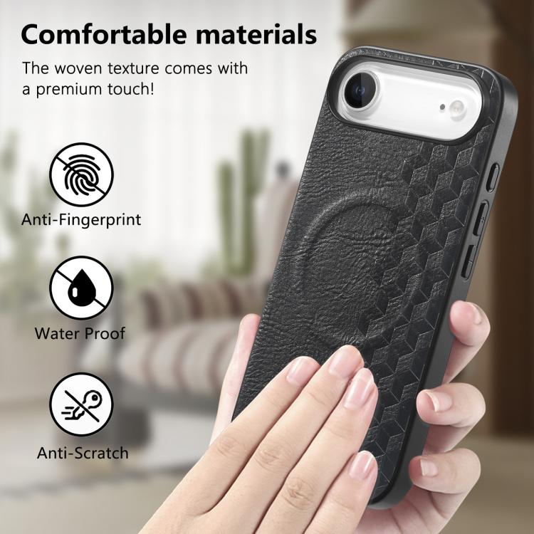For iPhone Air 3D Grid Texture PU Magnetic Shockproof Phone Case