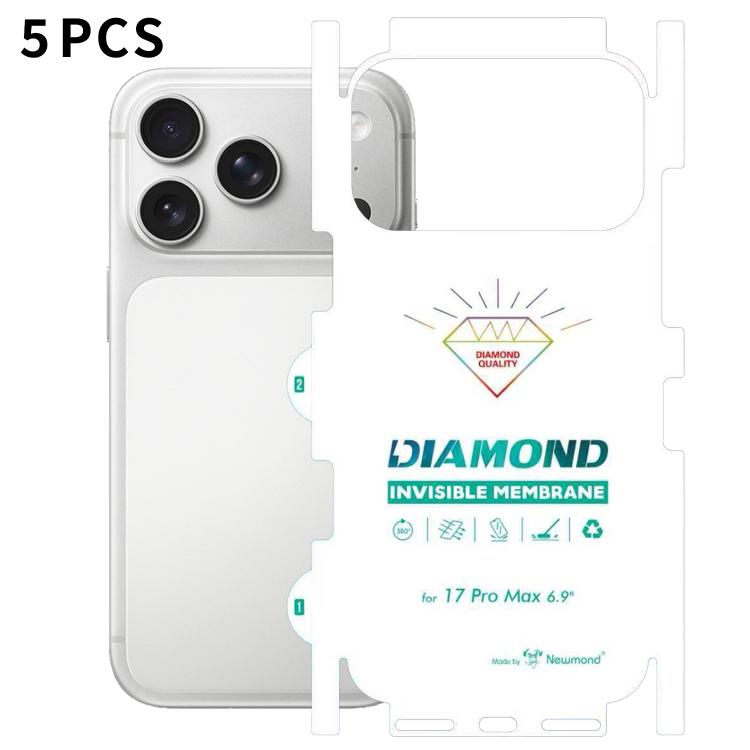 For iPhone 17 Pro Max 5pcs Diamond Invisible Back Transparent HD Full-Coverage Hydrogel Film