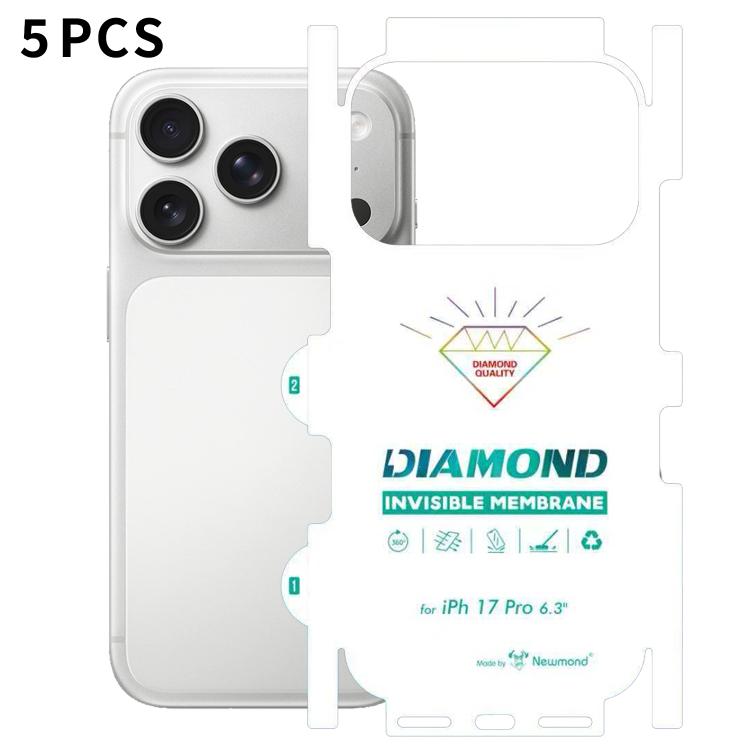 For iPhone 17 Pro 5pcs Diamond Invisible Back Transparent HD Full-Coverage Hydrogel Film