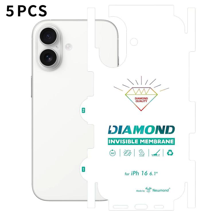 For iPhone 16 5pcs Diamond Invisible Back Transparent HD Full-Coverage Hydrogel Film