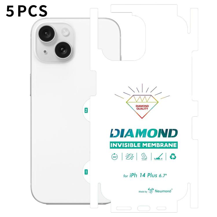 For iPhone 14 Plus 5pcs Diamond Invisible Back Transparent HD Full-Coverage Hydrogel Film