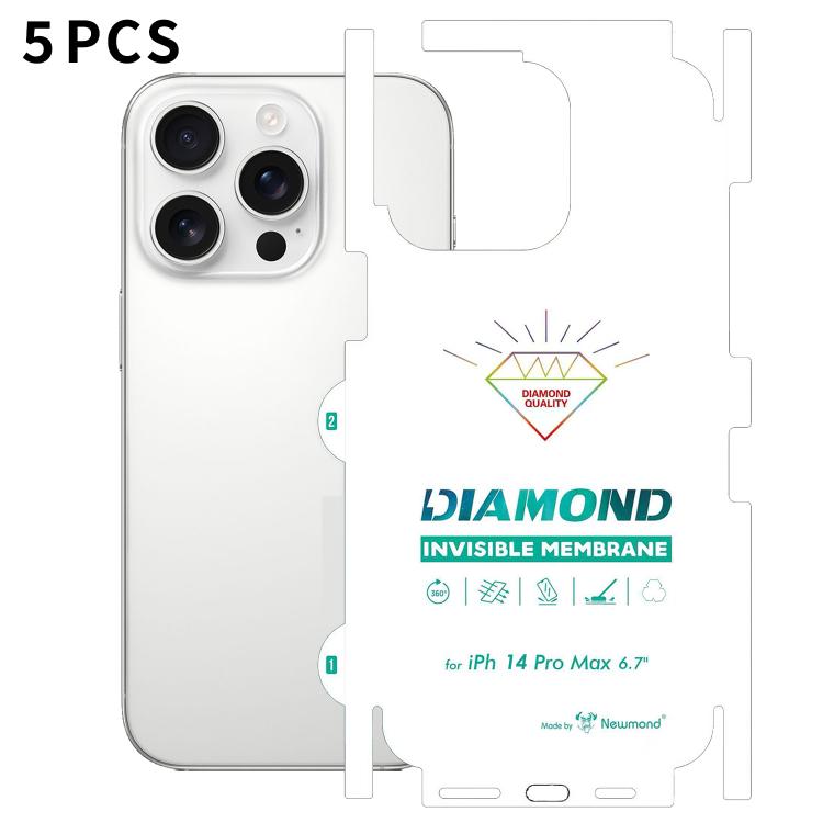 For iPhone 14 Pro Max 5pcs Diamond Invisible Back Transparent HD Full-Coverage Hydrogel Film