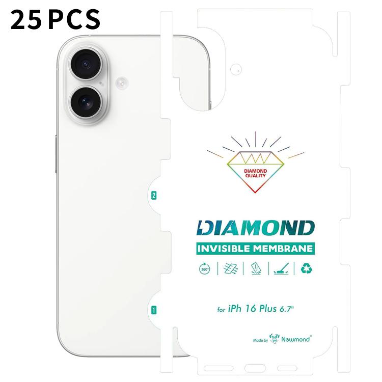 For iPhone 16 Plus 25pcs Diamond Invisible Back Transparent HD Full-Coverage Hydrogel Film