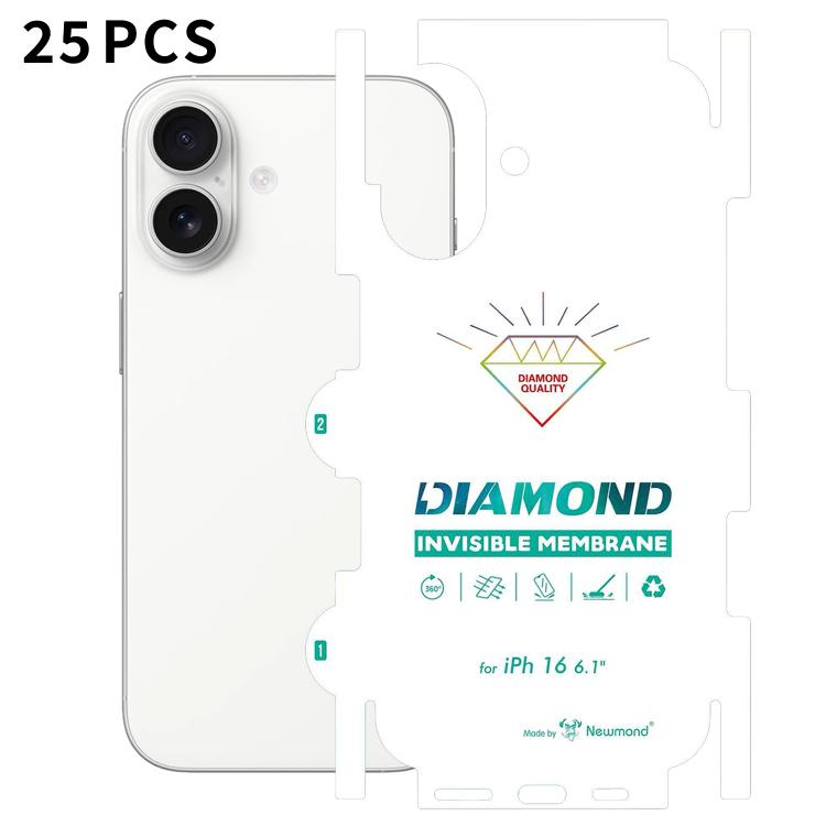 For iPhone 16 25pcs Diamond Invisible Back Transparent HD Full-Coverage Hydrogel Film