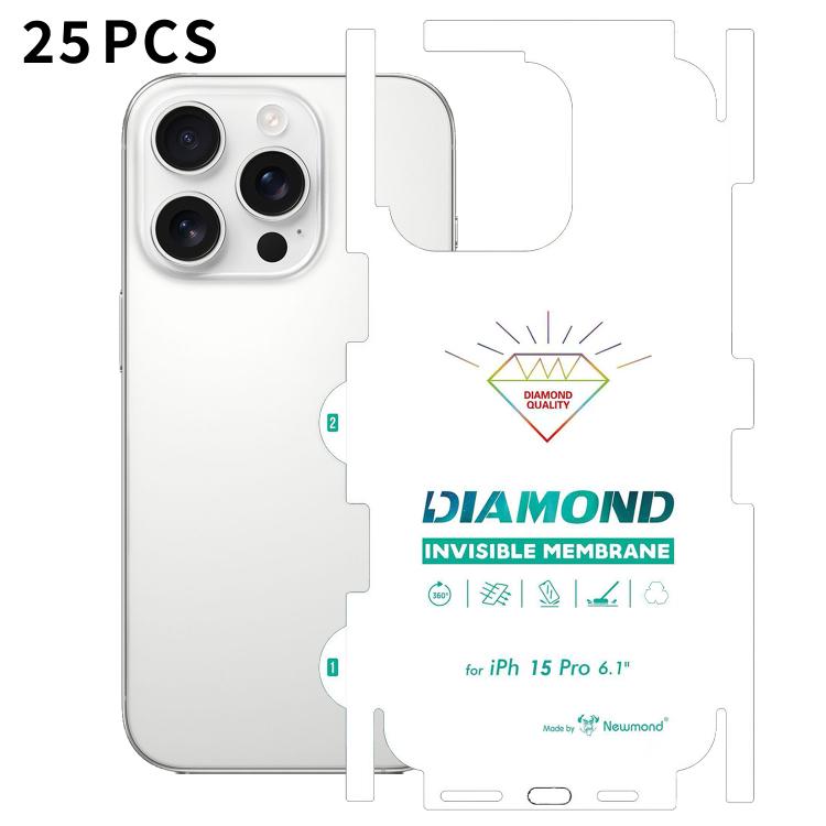 For iPhone 15 Pro 25pcs Diamond Invisible Back Transparent HD Full-Coverage Hydrogel Film