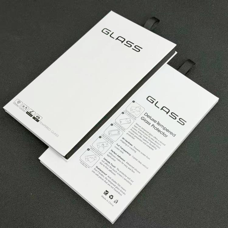 100pcs Simple White Glass Screen Protector Folding Rigid Case Packaging Box with Hook