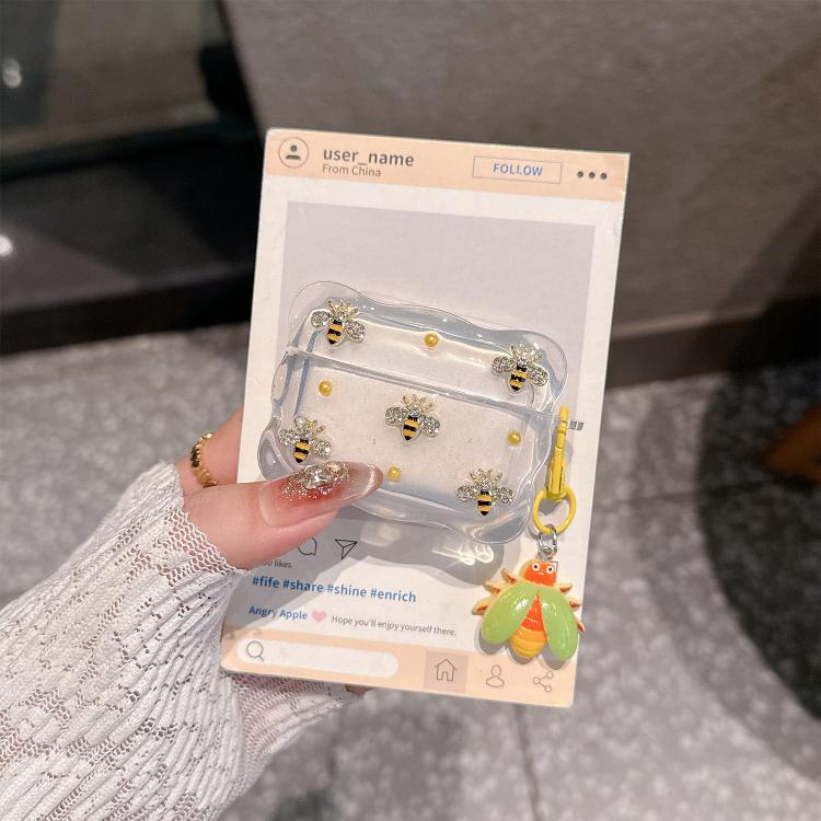 For Airpods Pro / Pro 2 Super-Fairy Gradient 3D Bee Wireless Bluetooth Earphone Case - Transparent