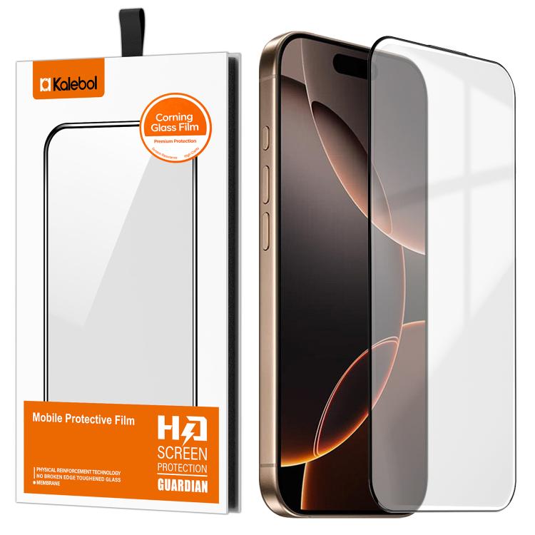 For iPhone 16 Pro Kalebol Corning Glass Screen Printed HD Super Strong Electroplated Tempered Glass Film