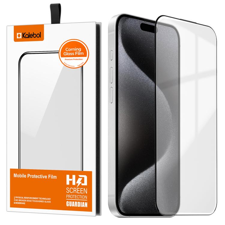 For iPhone 15 Pro Max Kalebol Corning Glass Screen Printed HD Super Strong Electroplated Tempered Glass Film