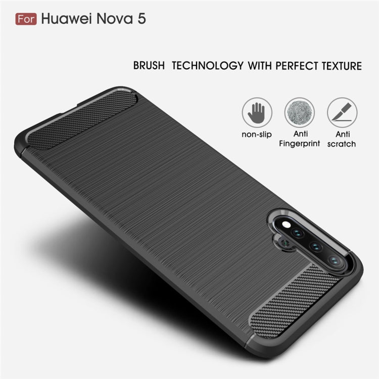Brushed Texture Carbon Fiber TPU Case for Huawei Nova 5(Black)