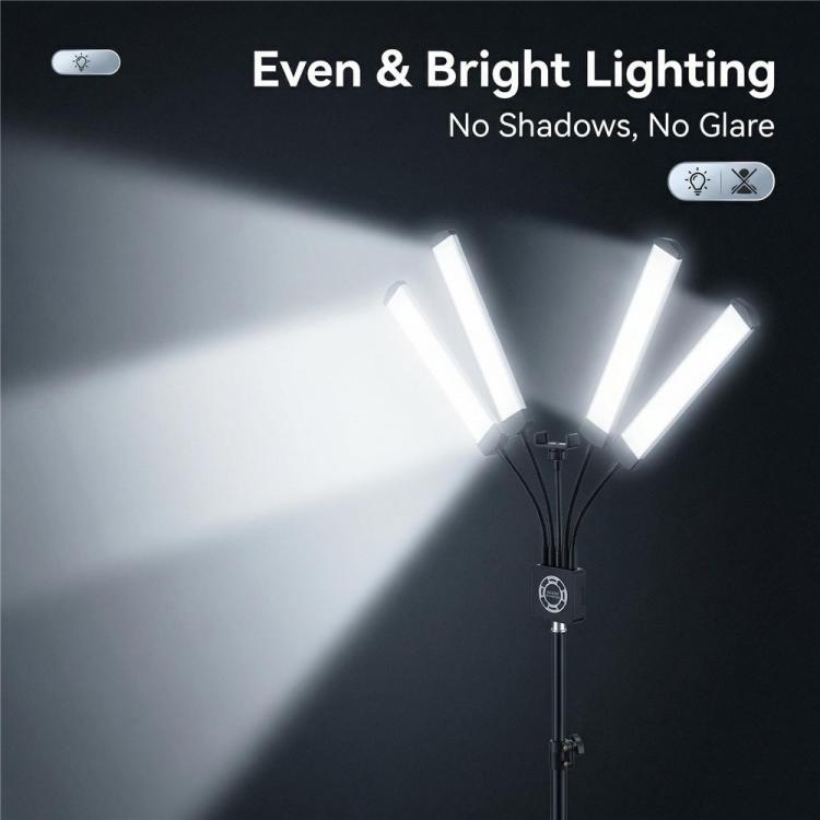 HD-150XJ 3200K-5600K Adjustable Remote Control 65W LED Photography Light 4-Arm Fill Light, Plug:UK Plug