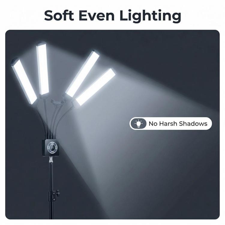 HD-150XJ 3200K-5600K Adjustable Remote Control 65W LED Photography Light 4-Arm Fill Light, Plug:AU Plug